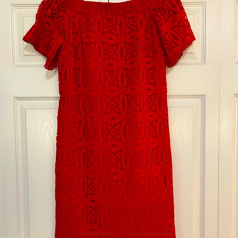 Off the shoulder red mini dress